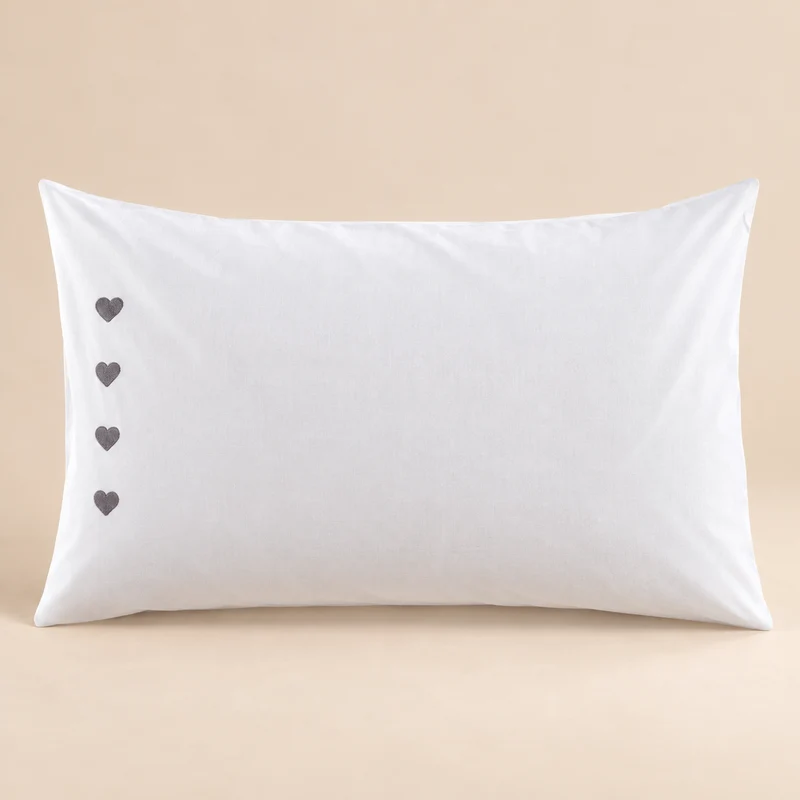 Federa cuscino “Je t aime cuori” ricamo grigio