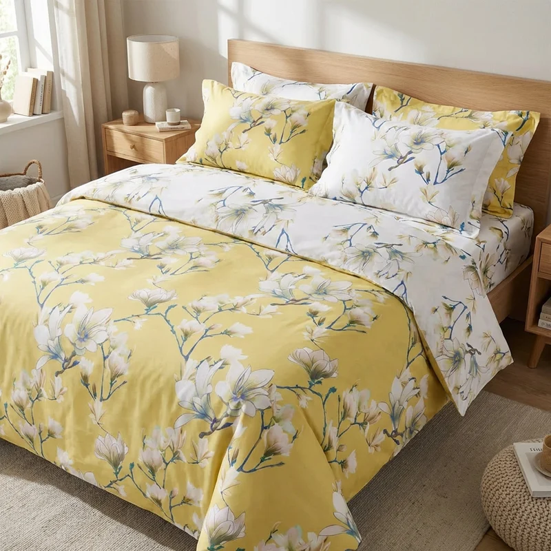 Completo Copripiumino Double Face in Percalle 200 T.C. – Tessitura Randi Kyoto giallo