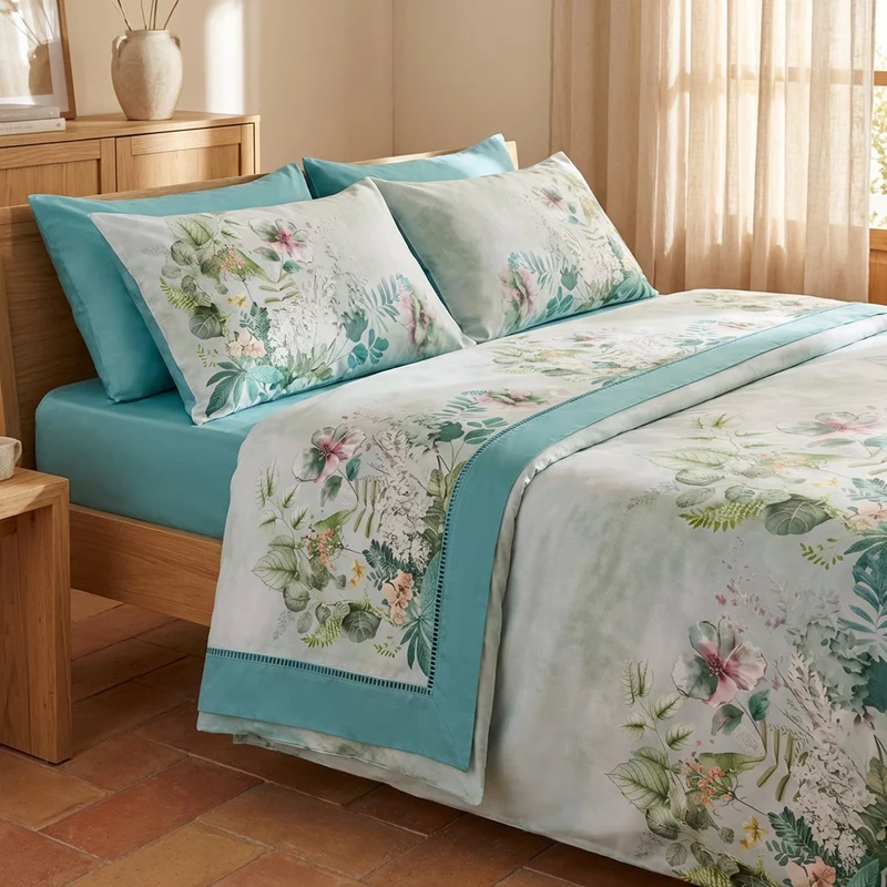 Completo Lenzuola in Raso 300 T.C. – Collezione Bloom Greenery