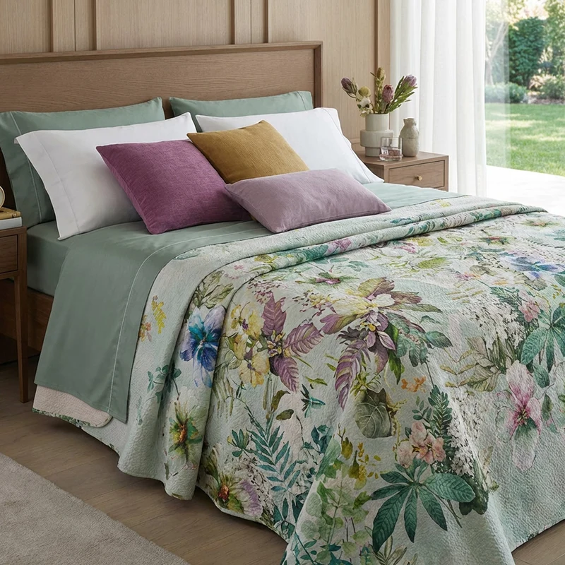 Copriletto matrimoniale Greenery – Collezione Bloom