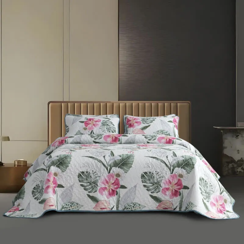 Set di biancheria da letto trapuntata con motivo floreale in fiore (3 pezzi)