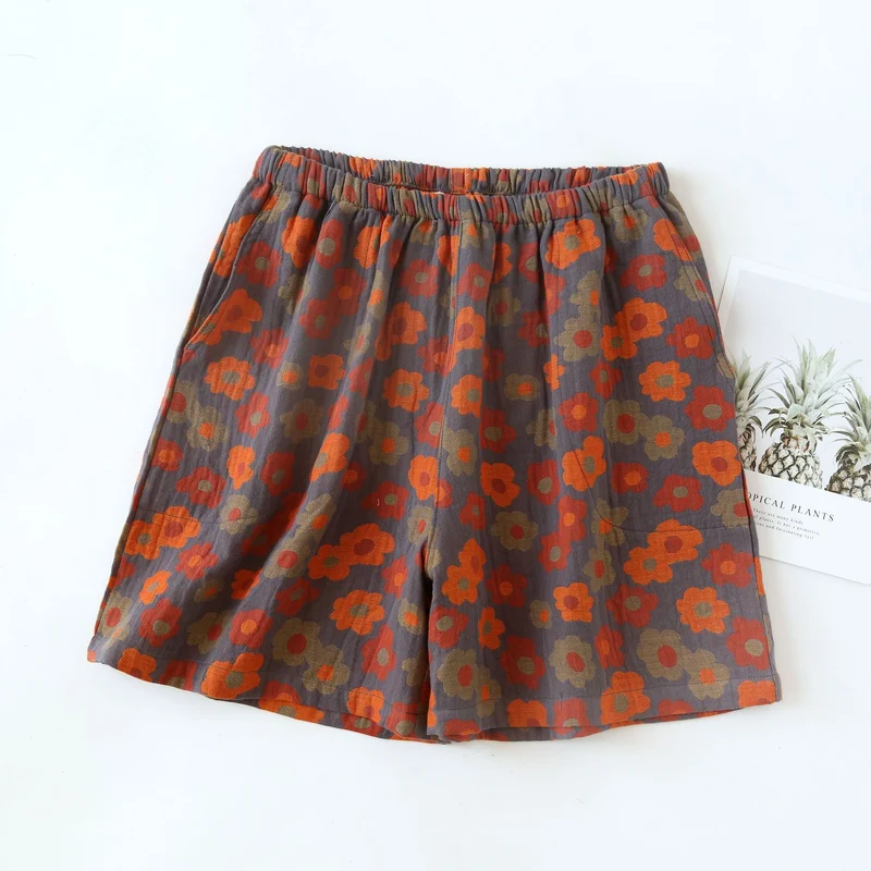 Pantaloncini da pigiama morbidi in garza di cotone floreale