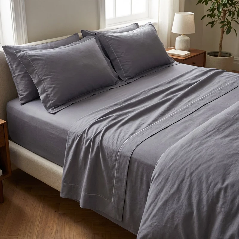 Completo Lenzuola in Raso di Cotone 300 TC Elite — Colore Piombo