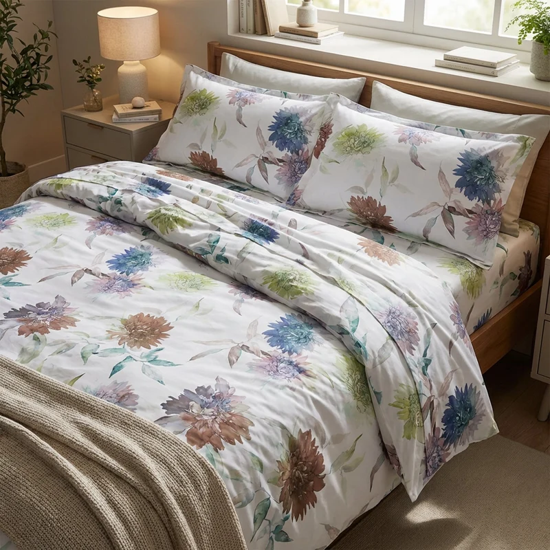 Completo Lenzuola Matrimoniale Bloom – Raso di Puro Cotone 300 TC – Marilyn