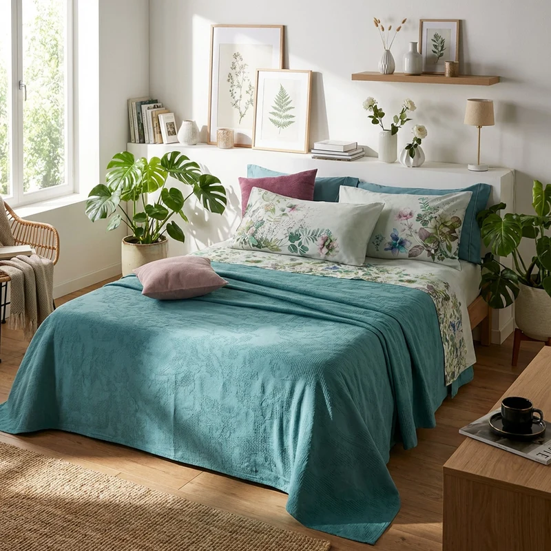 Copriletto matrimoniale Talia Matelassé Bloom – 100% Cotone Stone Washed