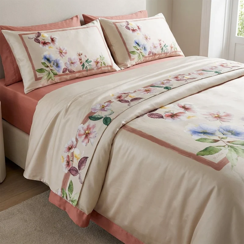 Completo Letto Matrimoniale Bloom – Raso di Puro Cotone 300 TC Bloom Bouquet