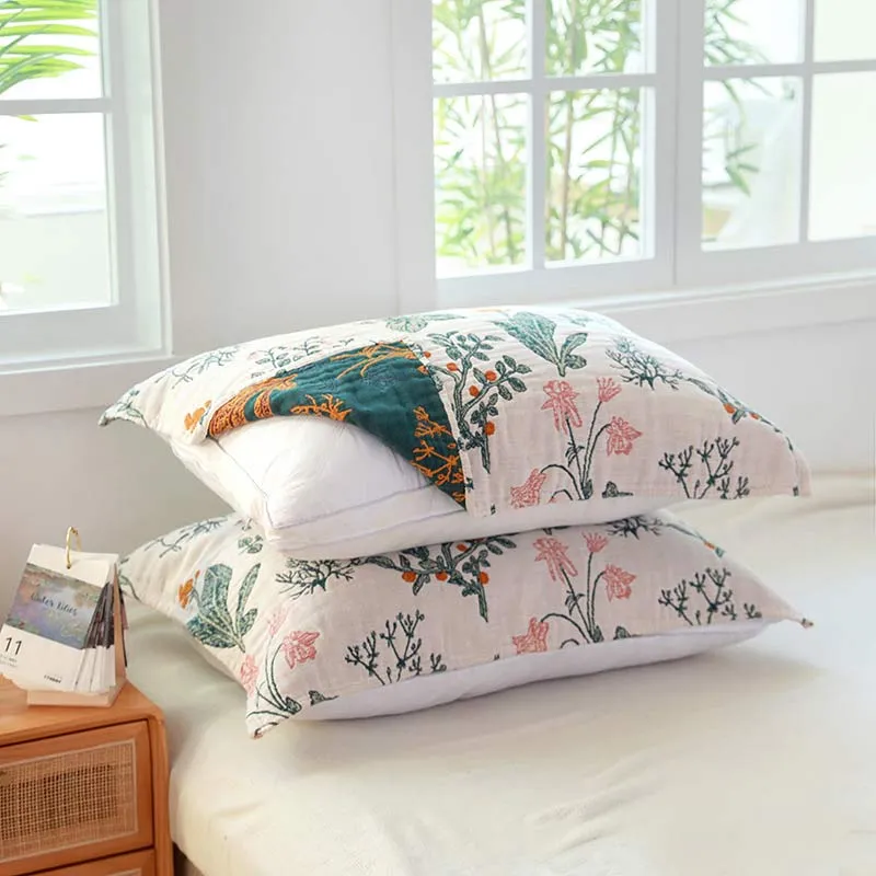 Cuscino in garza di cotone con fiori e piante (2 pezzi)