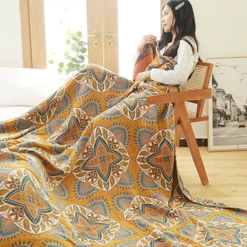 Trapunta reversibile leggera in cotone stampato multicolore