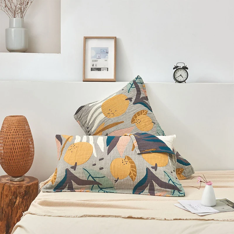 Cuscino e asciugamano in cotone Boho con stampa di frutta Ownkoti, decorazione per letto (2 pezzi)