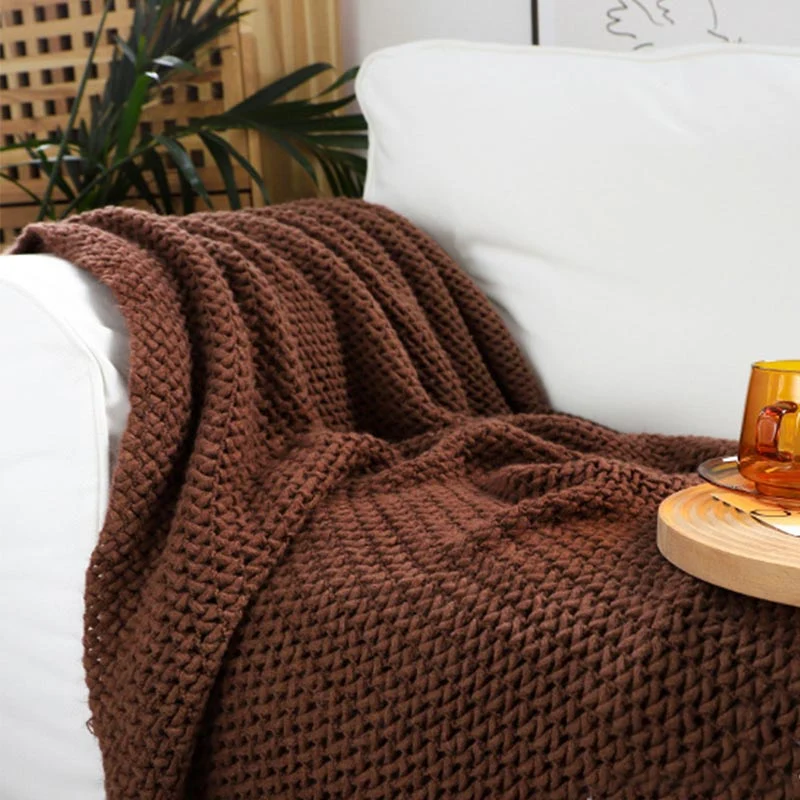 Coperta in maglia con nappe, semplice e tinta unita, Ownkoti