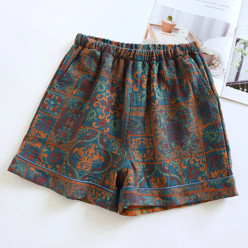 Pantaloncini da pigiama in puro cotone jacquard in stile retrò