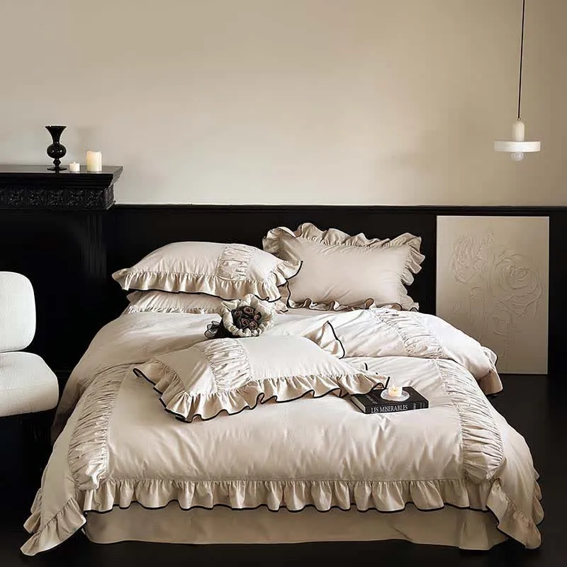 Set di biancheria da letto in cotone spazzolato in stile francese (4 pezzi)