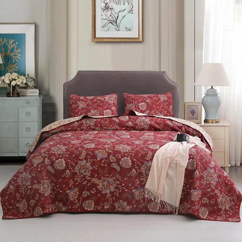 Set di biancheria da letto in puro cotone con motivi floreali retrò (3 pezzi)
