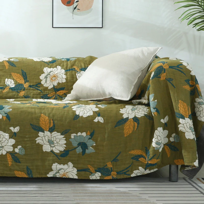 Coperta reversibile per divano con motivo floreale in cotone