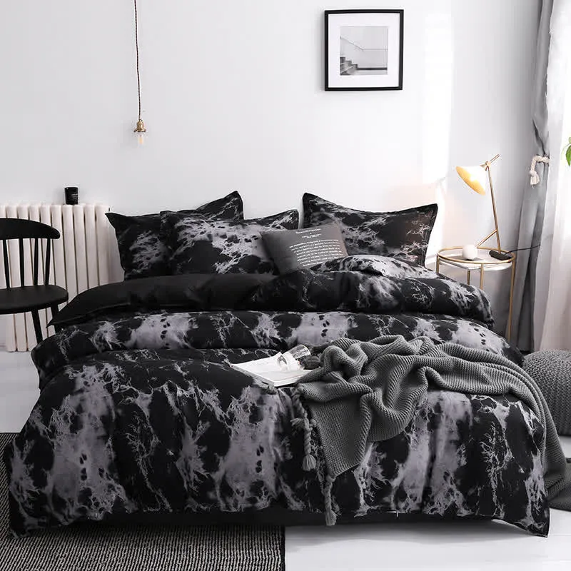 Set di biancheria da letto confortevole con motivo marmo moderno (3 pezzi)