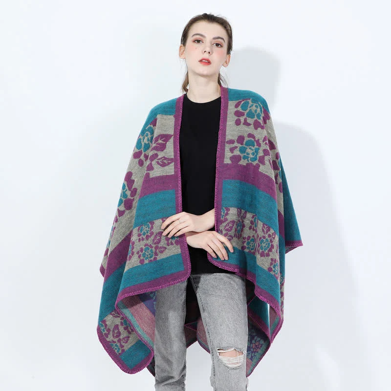 Mantella scialle in acrilico floreale jacquard