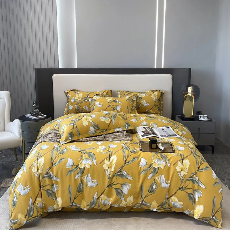 Set di biancheria da letto in puro cotone con motivi floreali retrò (4 pezzi)