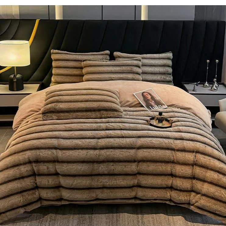 Set di biancheria da letto in pile di peluche vintage di lusso (4 pezzi)
