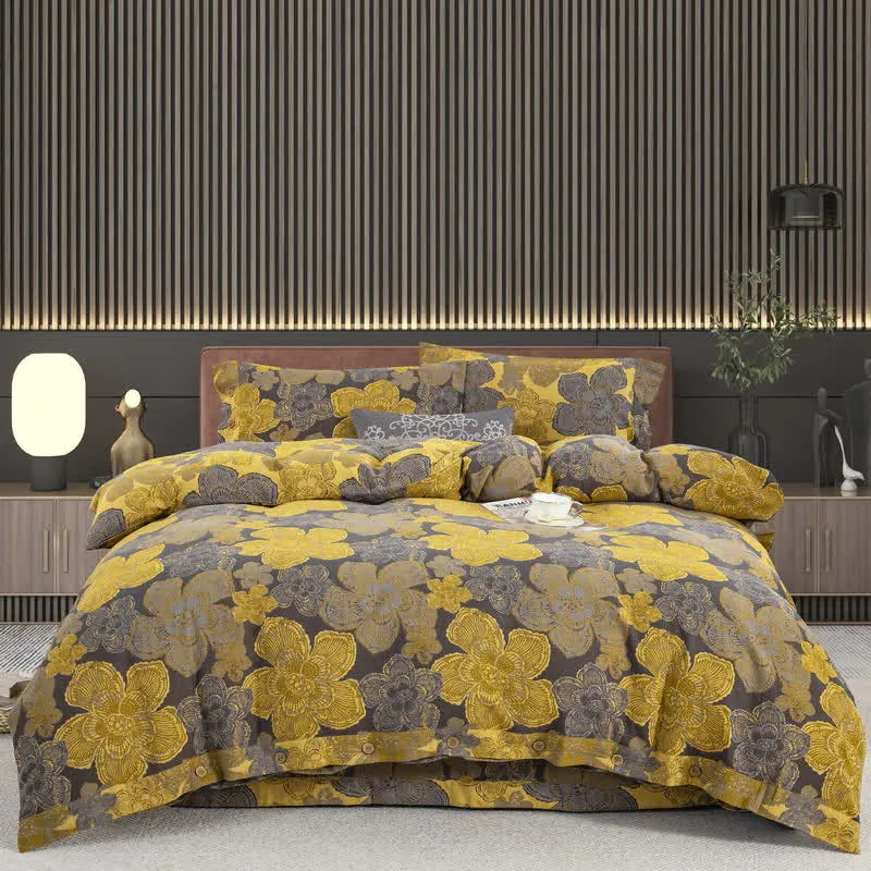 Elegante set di biancheria da letto con bottoni in garza di cotone floreale (4 pezzi)