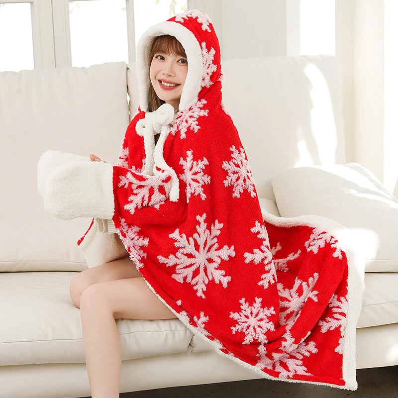 Coperta in pile con cappuccio e guanti Snowflake