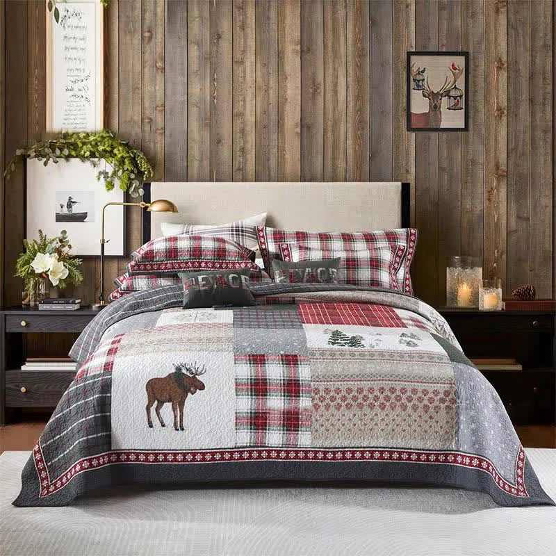 Set di biancheria da letto trapuntata in cotone con patchwork natalizio (3 pezzi)