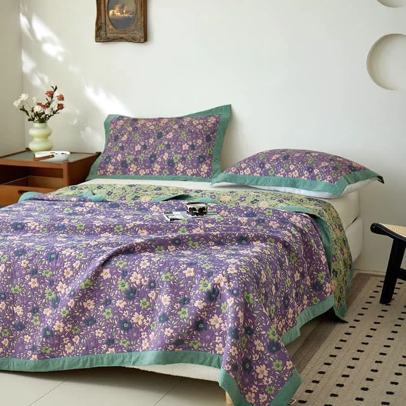Trapunta reversibile in garza di cotone in stile rustico