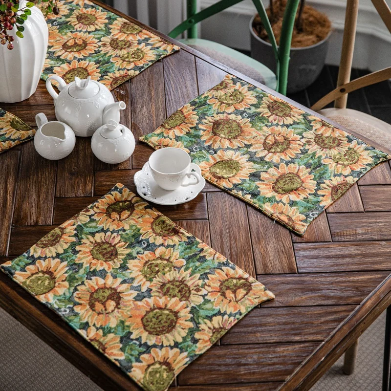 Set di tovagliette con motivo floreale a girasole in jacquard (4 pezzi)