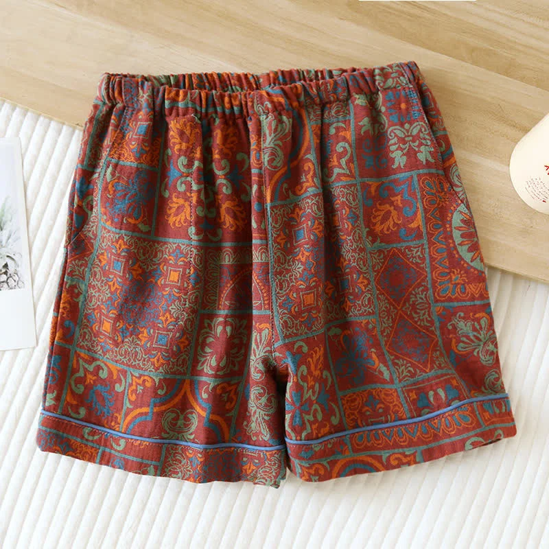 Pantaloncini da pigiama estivi in garza di cotone in stile retrò