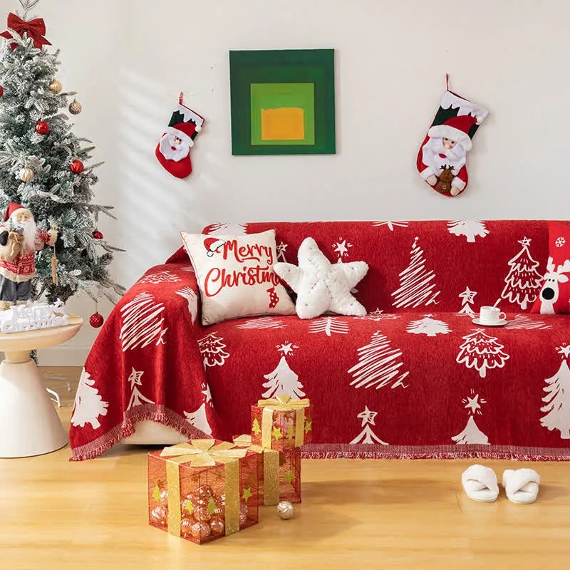 Protezione per divano reversibile in ciniglia con albero di Natale