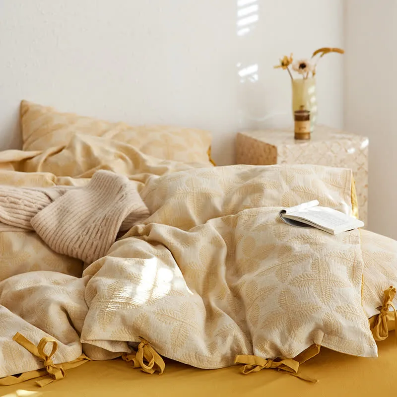 Set di biancheria da letto in garza di cotone con cravatta jacquard (4 pezzi)