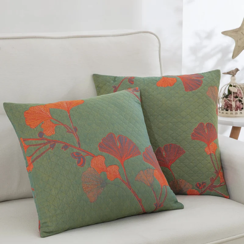 Federe in garza di cotone jacquard con foglie di ginkgo (2 pezzi)