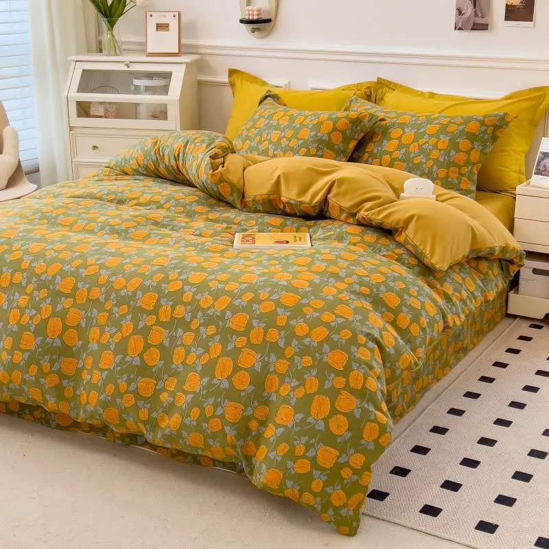 Collezione di biancheria da letto rustica con fiori gialli e zenzero
